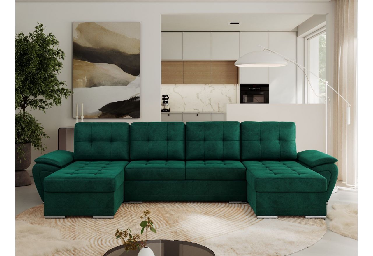 Narożnik UMBRIA U - uniwersalny - ciemnozielony, welwet