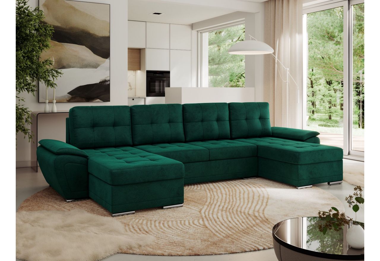 Narożnik UMBRIA U - uniwersalny - ciemnozielony, welwet