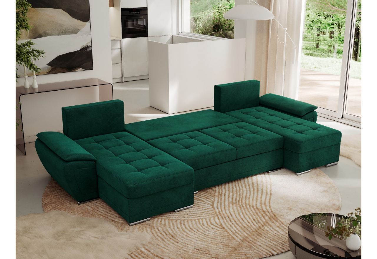 Narożnik UMBRIA U - uniwersalny - ciemnozielony, welwet