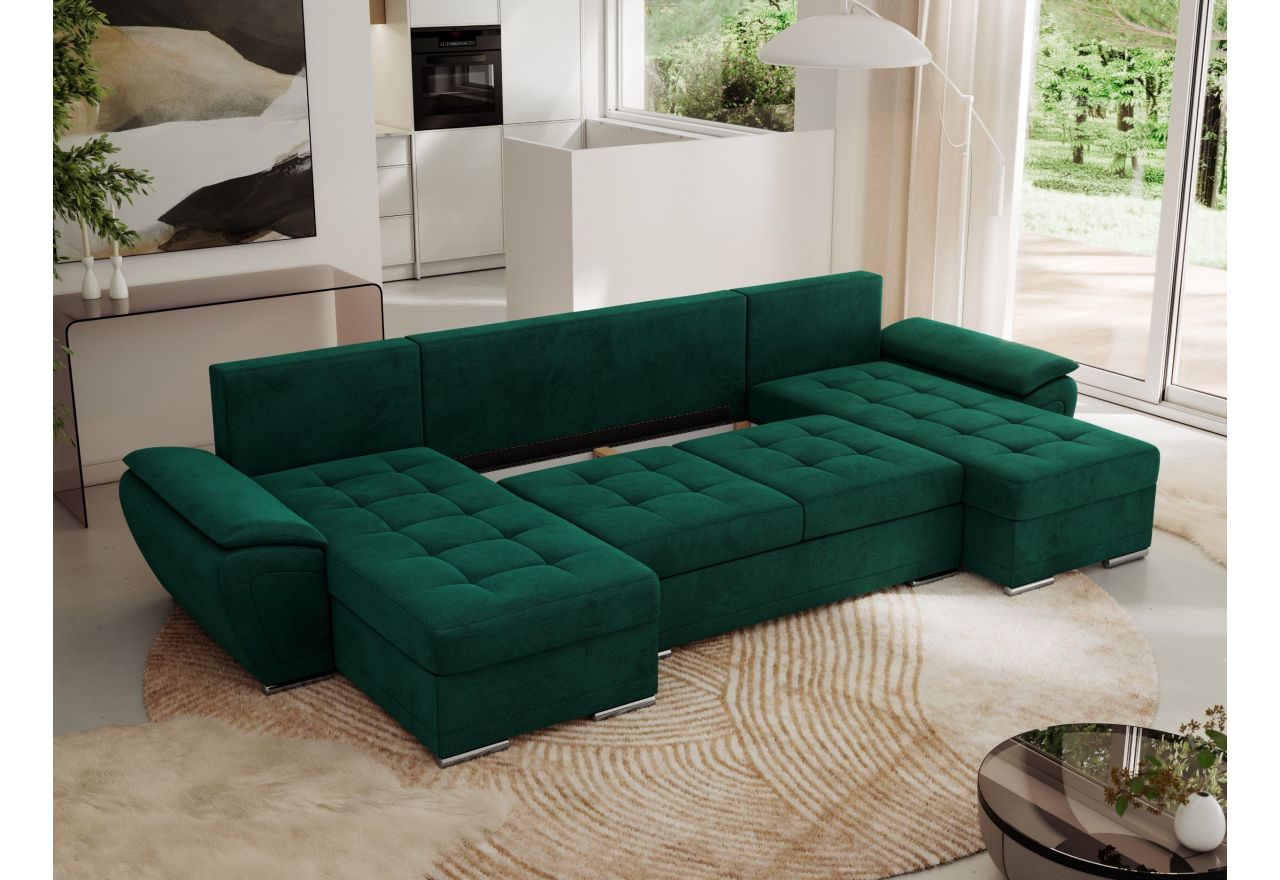 Narożnik UMBRIA U - uniwersalny - ciemnozielony, welwet