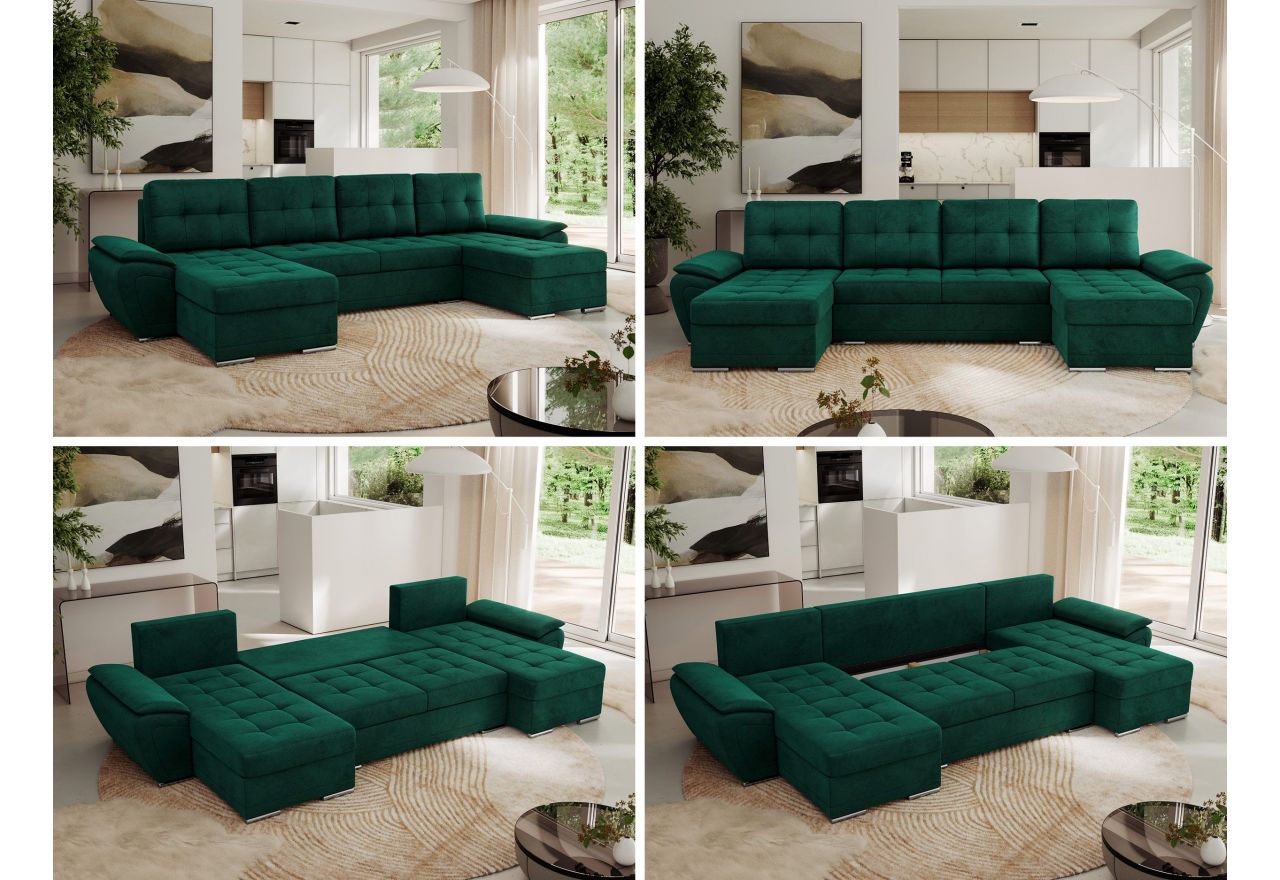 Narożnik UMBRIA U - uniwersalny - ciemnozielony, welwet