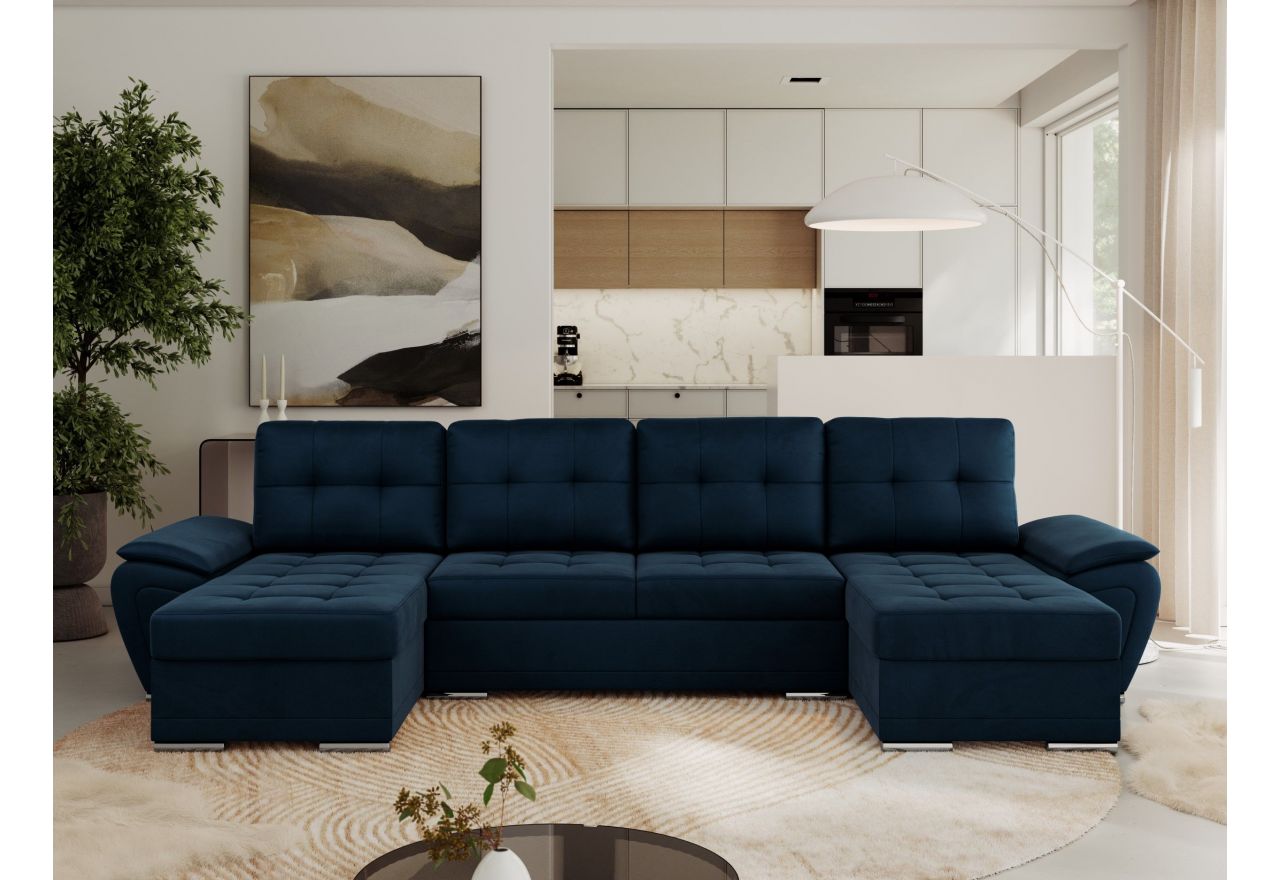 Narożnik UMBRIA U - uniwersalny - ciemnoniebieski, welwet