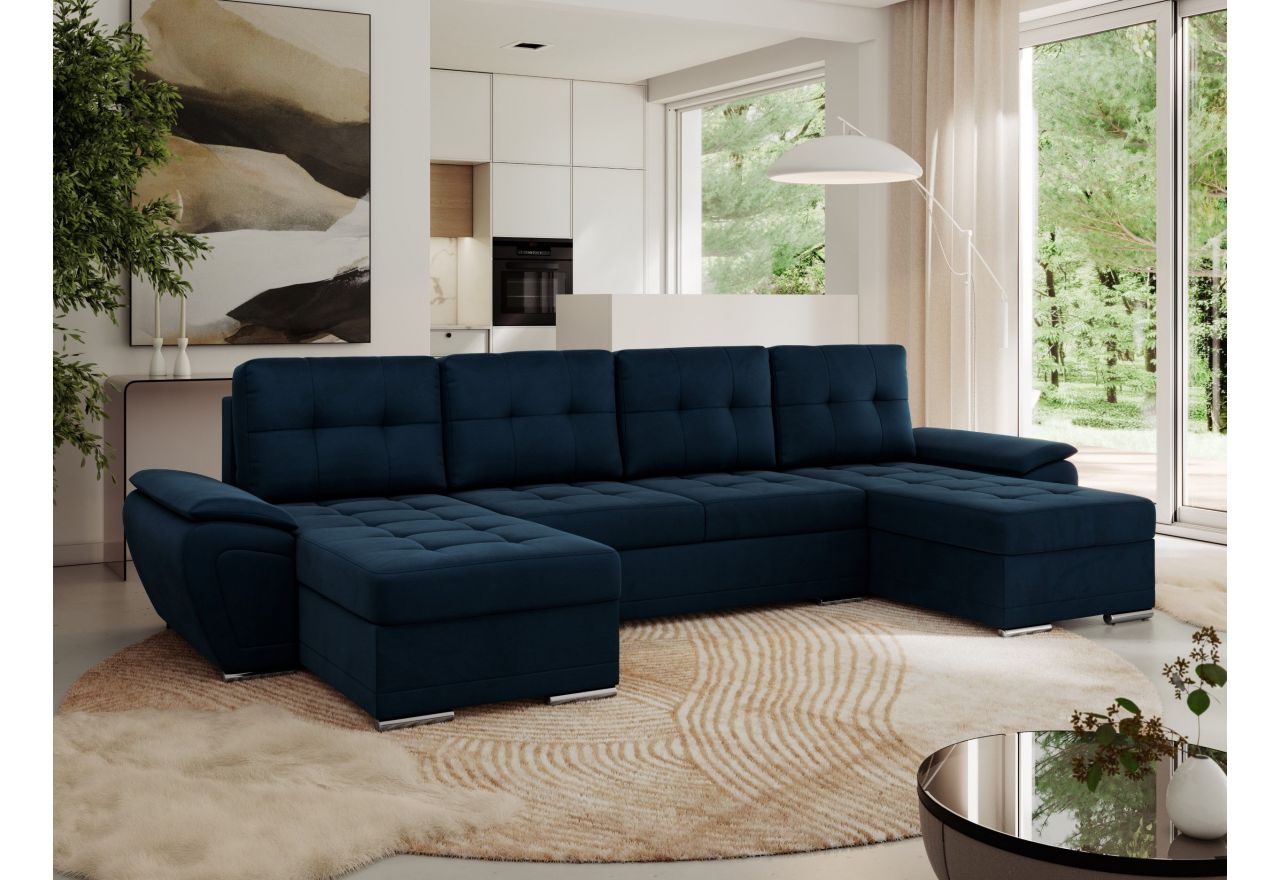 Narożnik UMBRIA U - uniwersalny - ciemnoniebieski, welwet