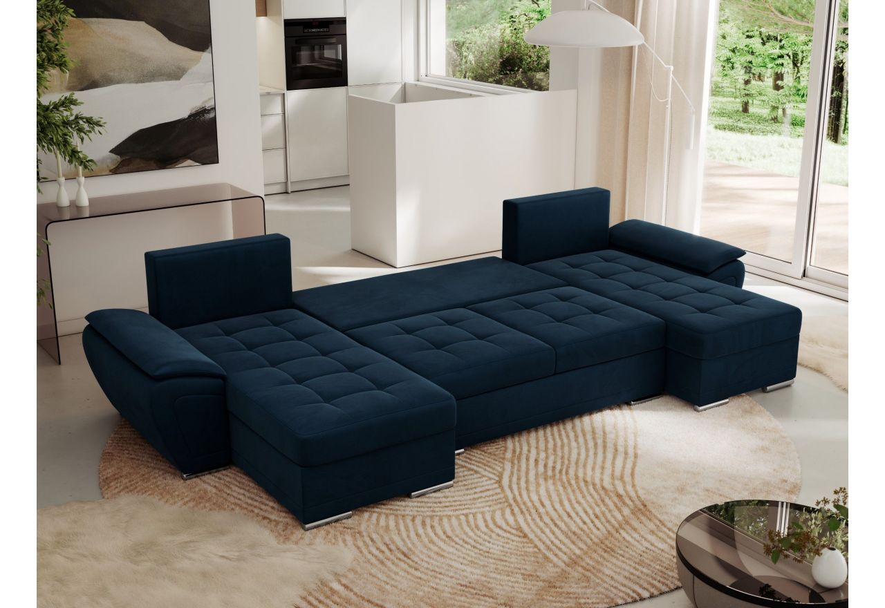 Narożnik UMBRIA U - uniwersalny - ciemnoniebieski, welwet