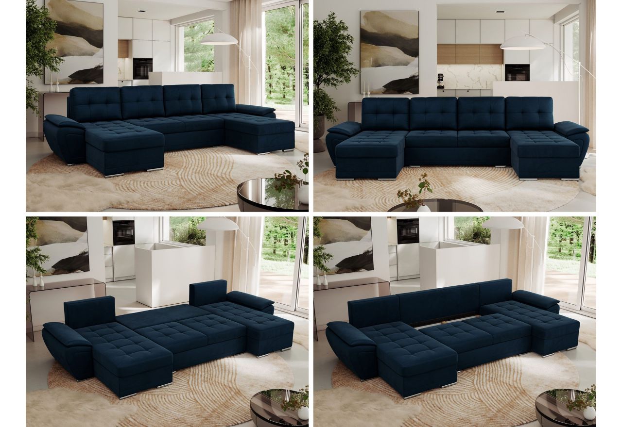 Narożnik UMBRIA U - uniwersalny - ciemnoniebieski, welwet