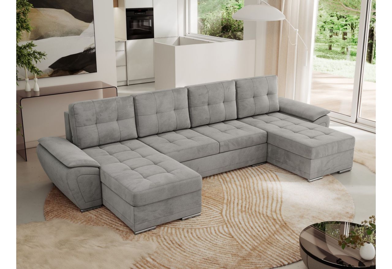 Narożnik UMBRIA U - uniwersalny - jasnoszary, welwet