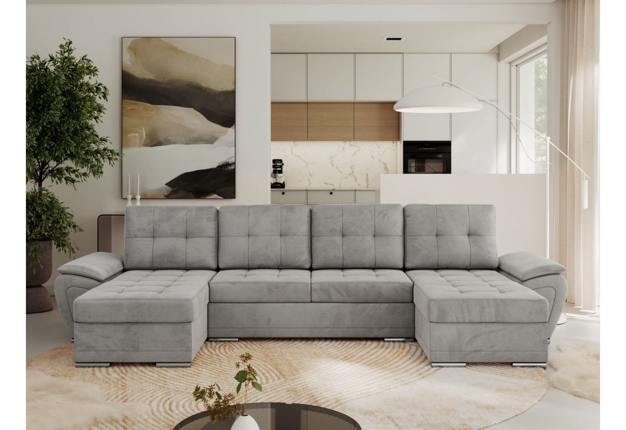 Narożnik UMBRIA U - uniwersalny - jasnoszary, welwet