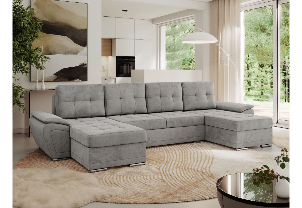 Narożnik UMBRIA U - uniwersalny - jasnoszary, welwet