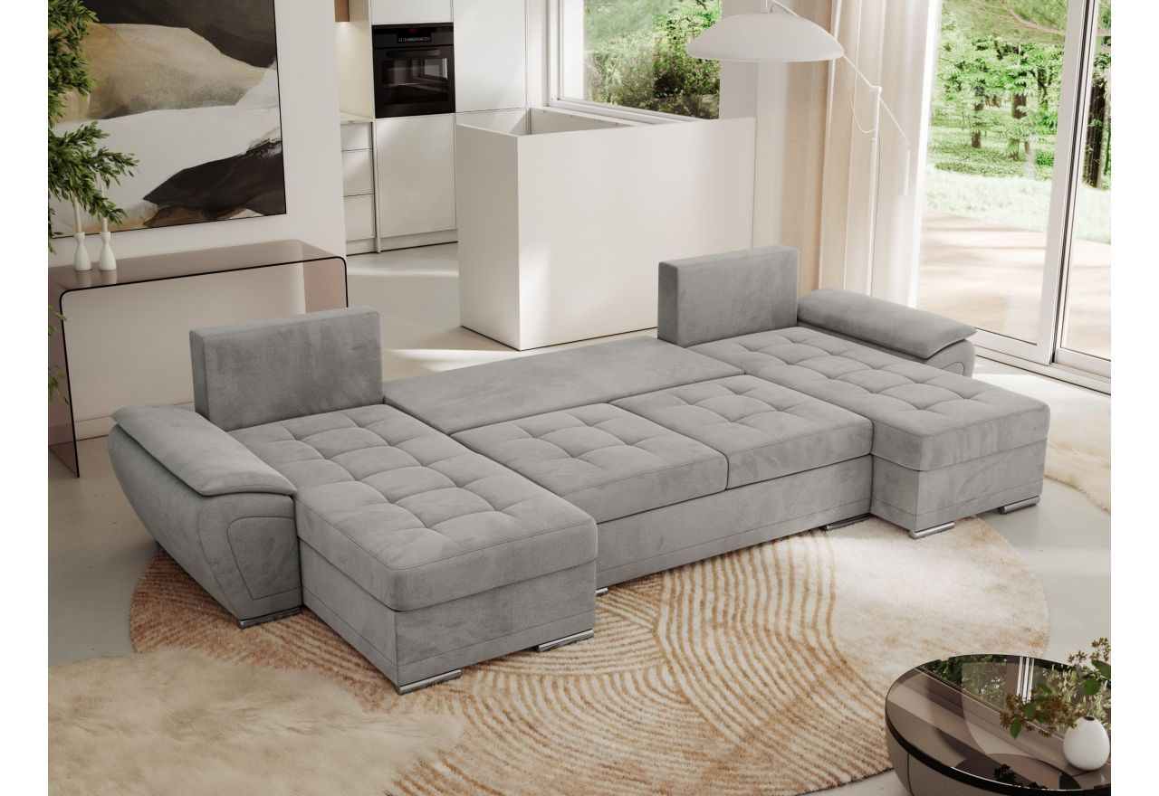 Narożnik UMBRIA U - uniwersalny - jasnoszary, welwet