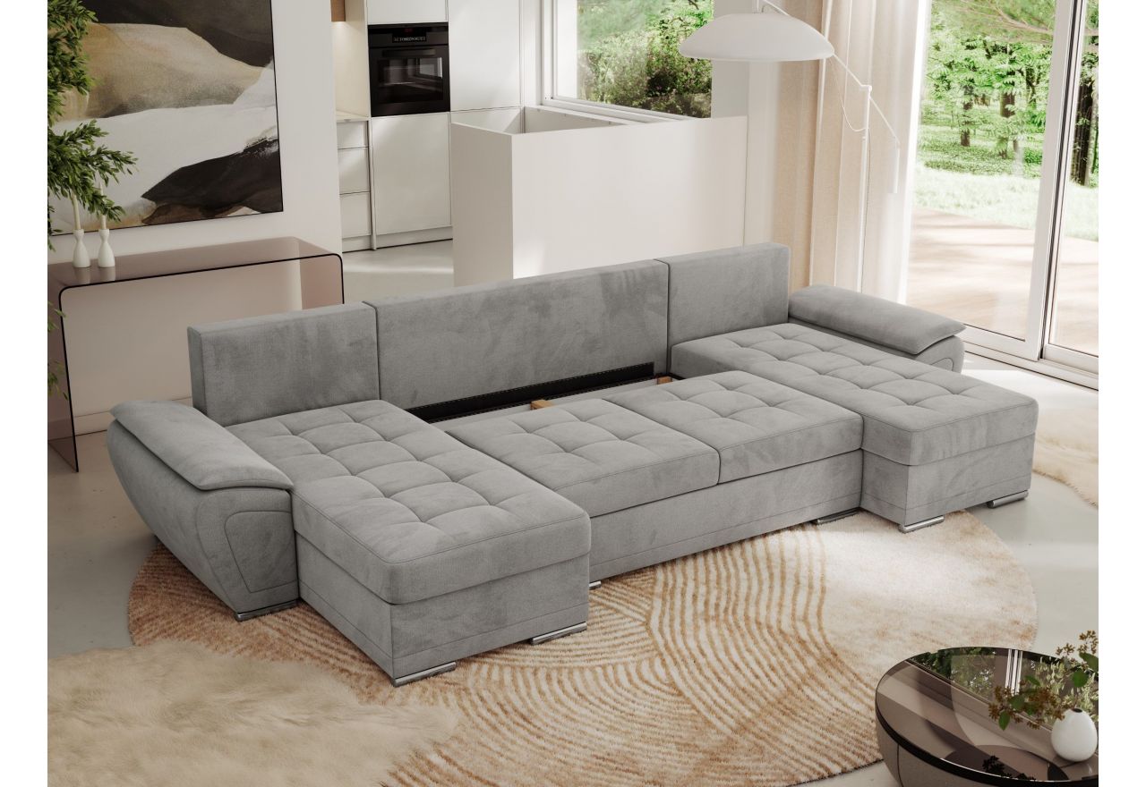 Narożnik UMBRIA U - uniwersalny - jasnoszary, welwet