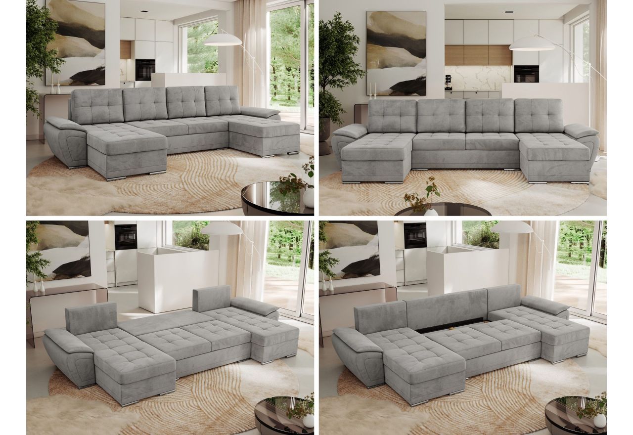 Narożnik UMBRIA U - uniwersalny - jasnoszary, welwet