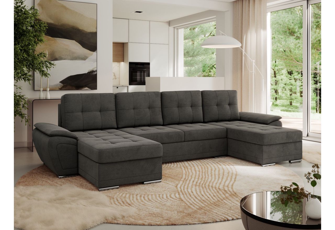 Narożnik UMBRIA U - uniwersalny - ciemnoszary, welwet