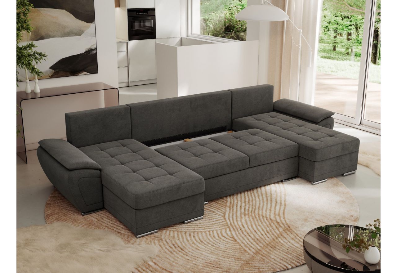 Narożnik UMBRIA U - uniwersalny - ciemnoszary, welwet