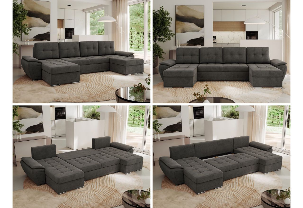 Narożnik UMBRIA U - uniwersalny - ciemnoszary, welwet