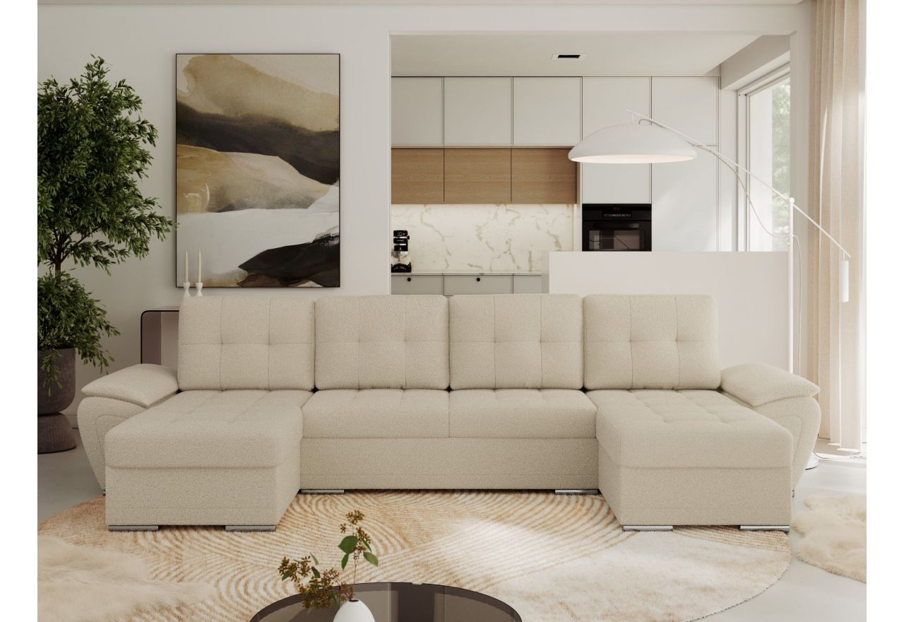 Narożnik UMBRIA U - uniwersalny - kremowy, boucle