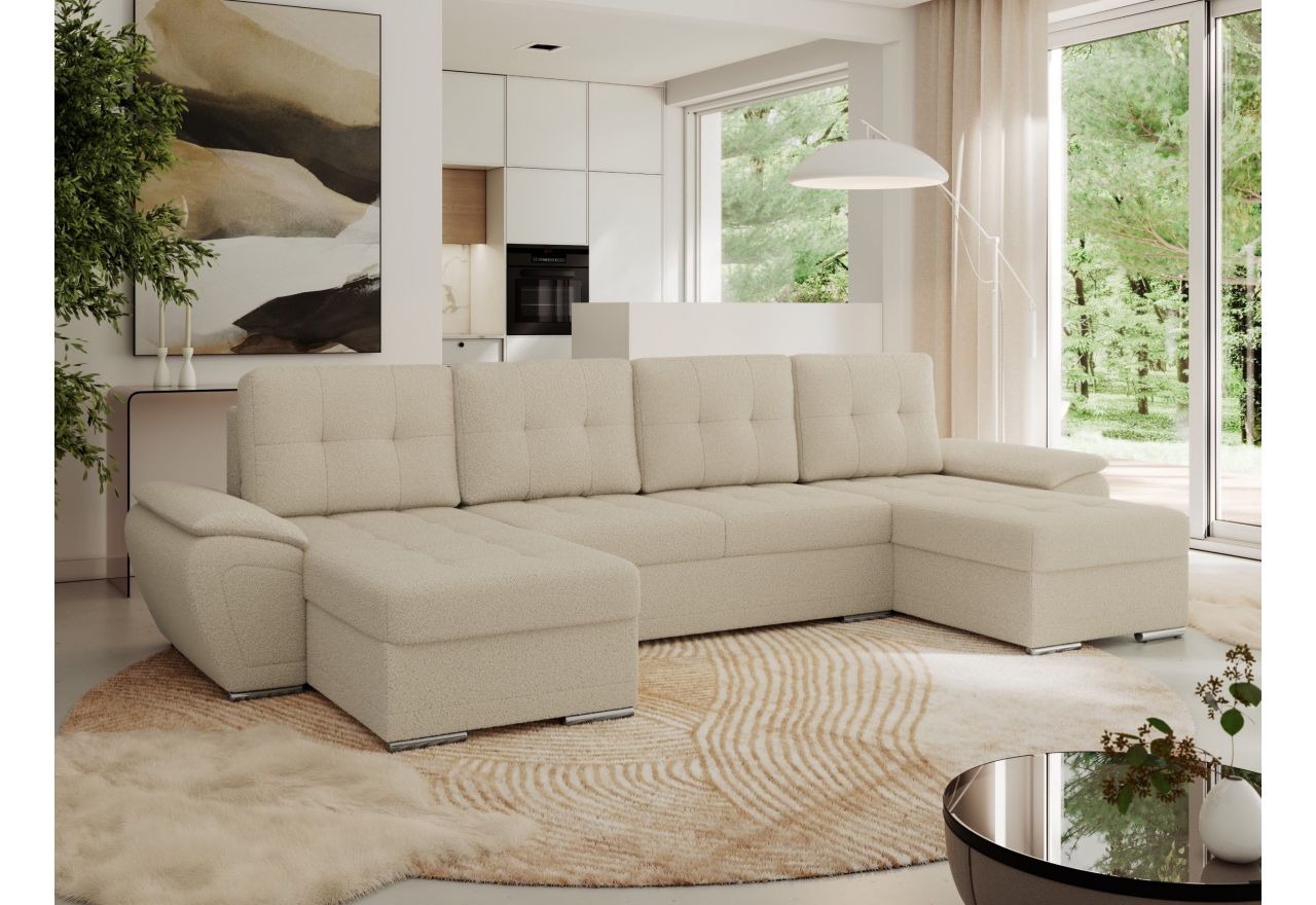 Narożnik UMBRIA U - uniwersalny - kremowy, boucle