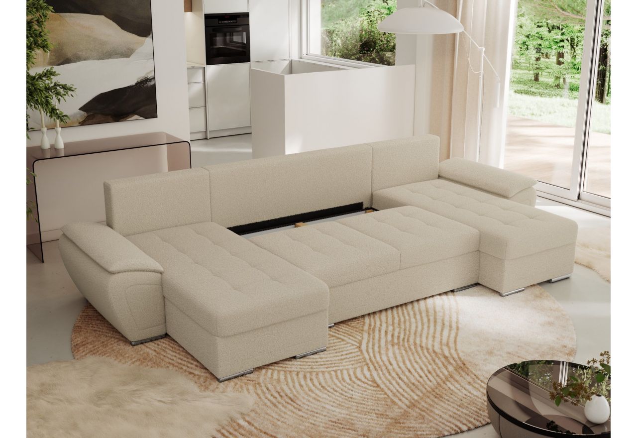 Narożnik UMBRIA U - uniwersalny - kremowy, boucle