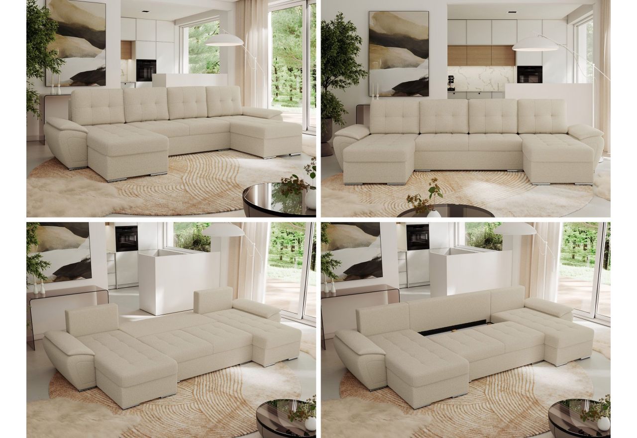 Narożnik UMBRIA U - uniwersalny - kremowy, boucle