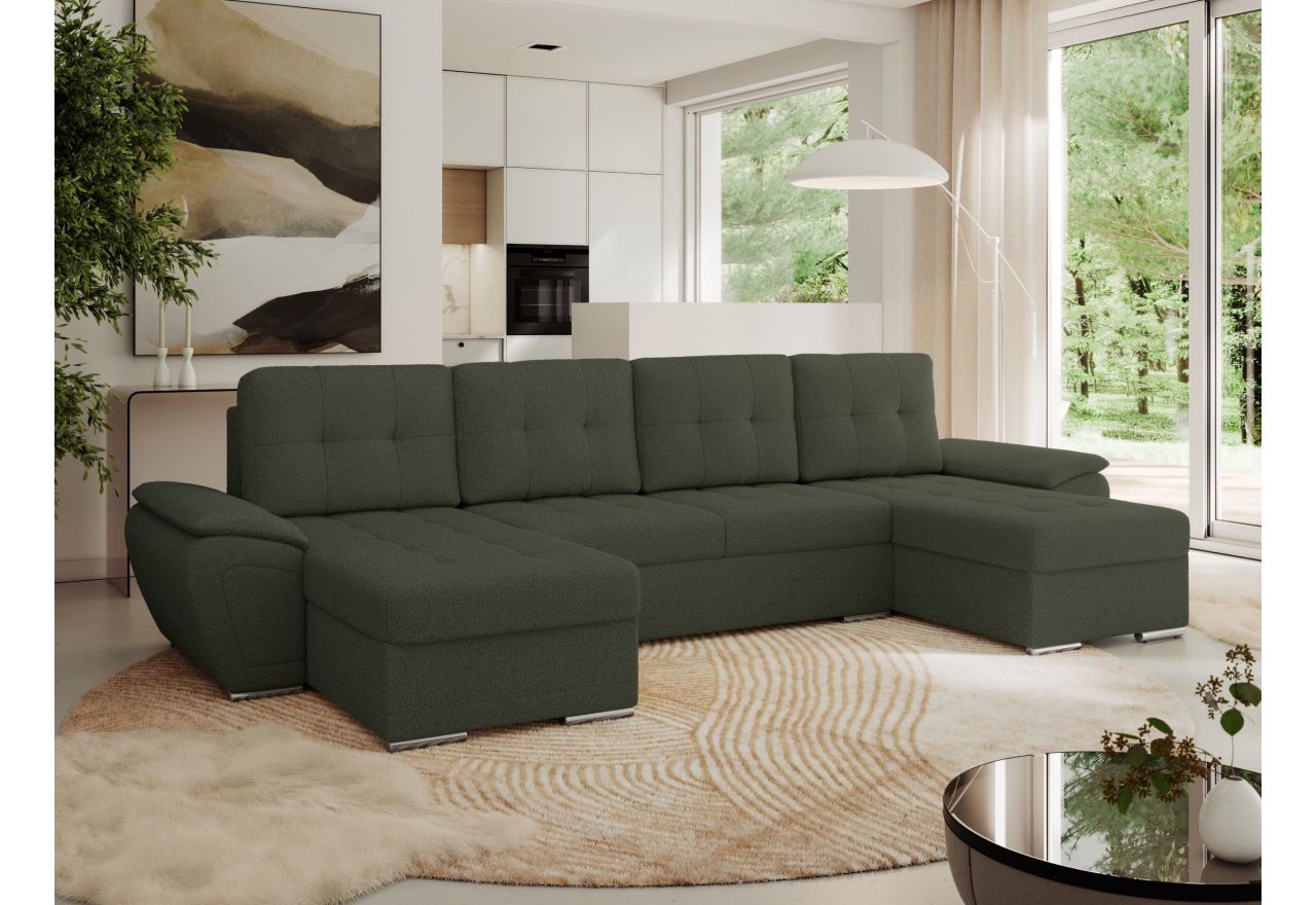 Narożnik UMBRIA U - uniwersalny - zielony, boucle