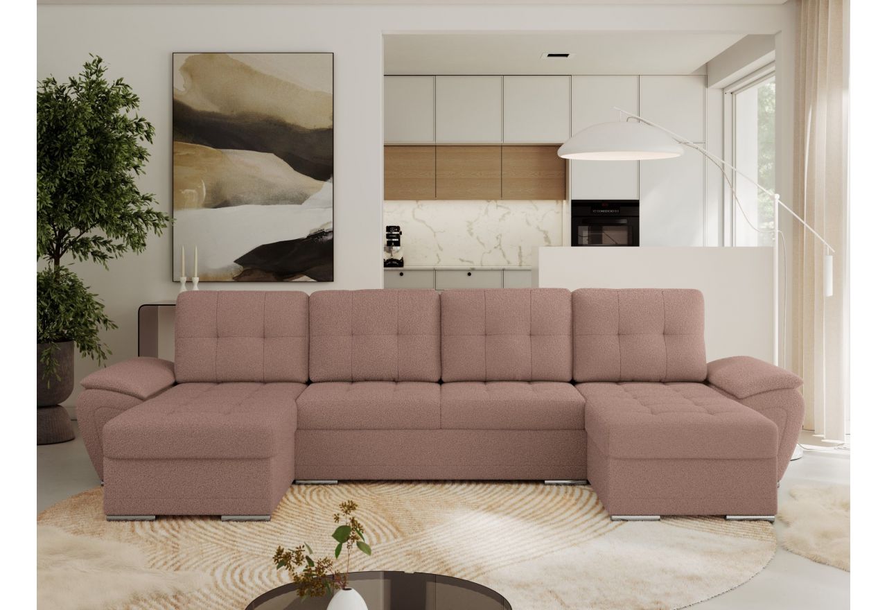 Narożnik UMBRIA U - uniwersalny - różowy, boucle