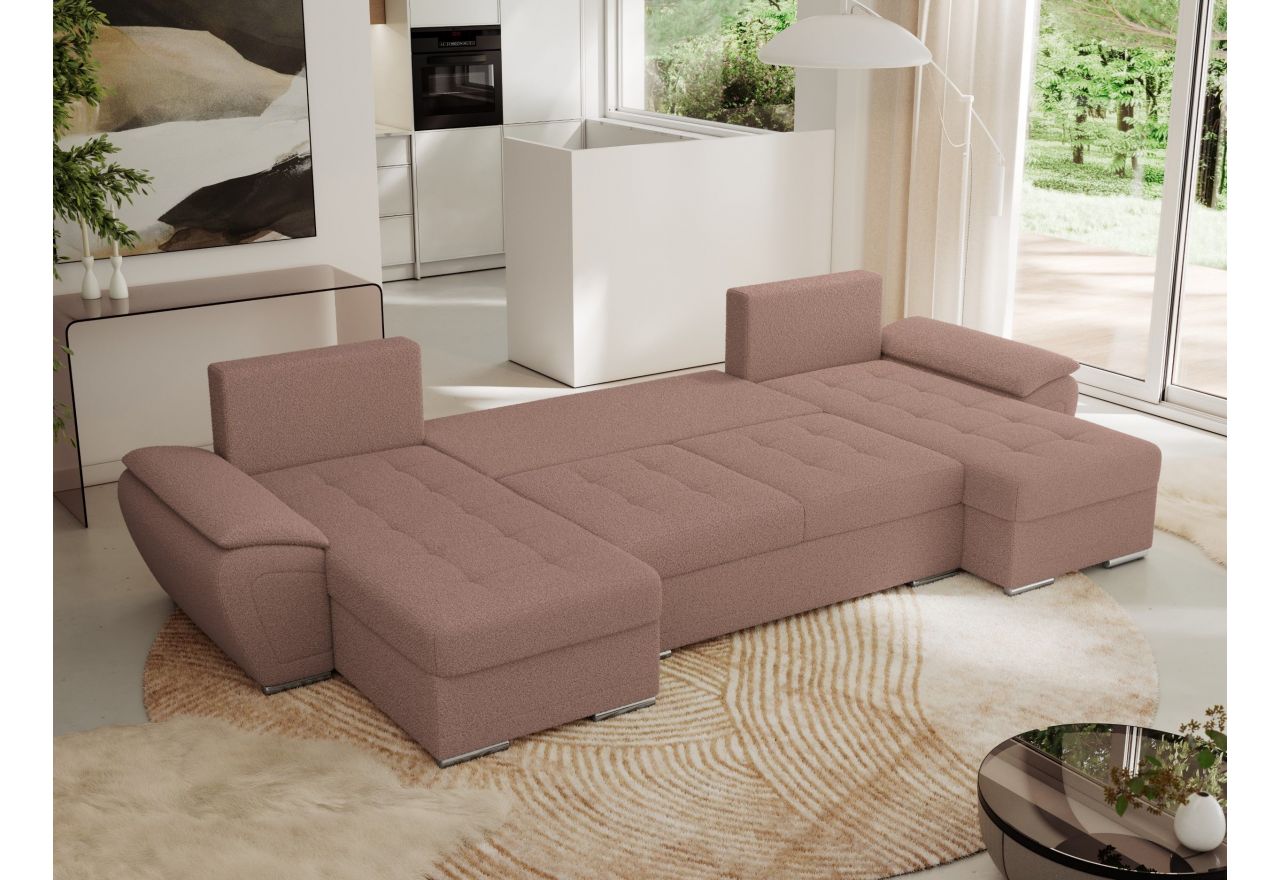 Narożnik UMBRIA U - uniwersalny - różowy, boucle