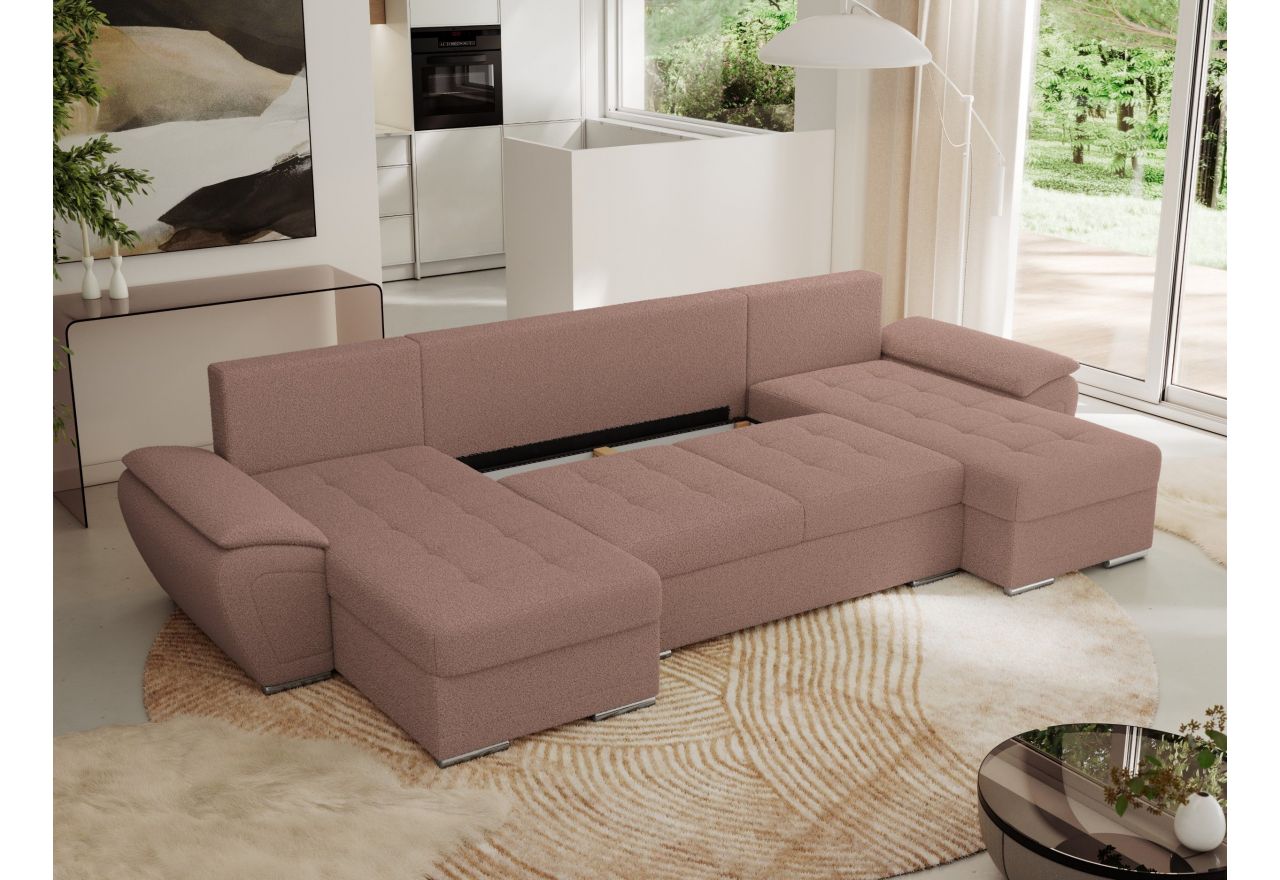 Narożnik UMBRIA U - uniwersalny - różowy, boucle