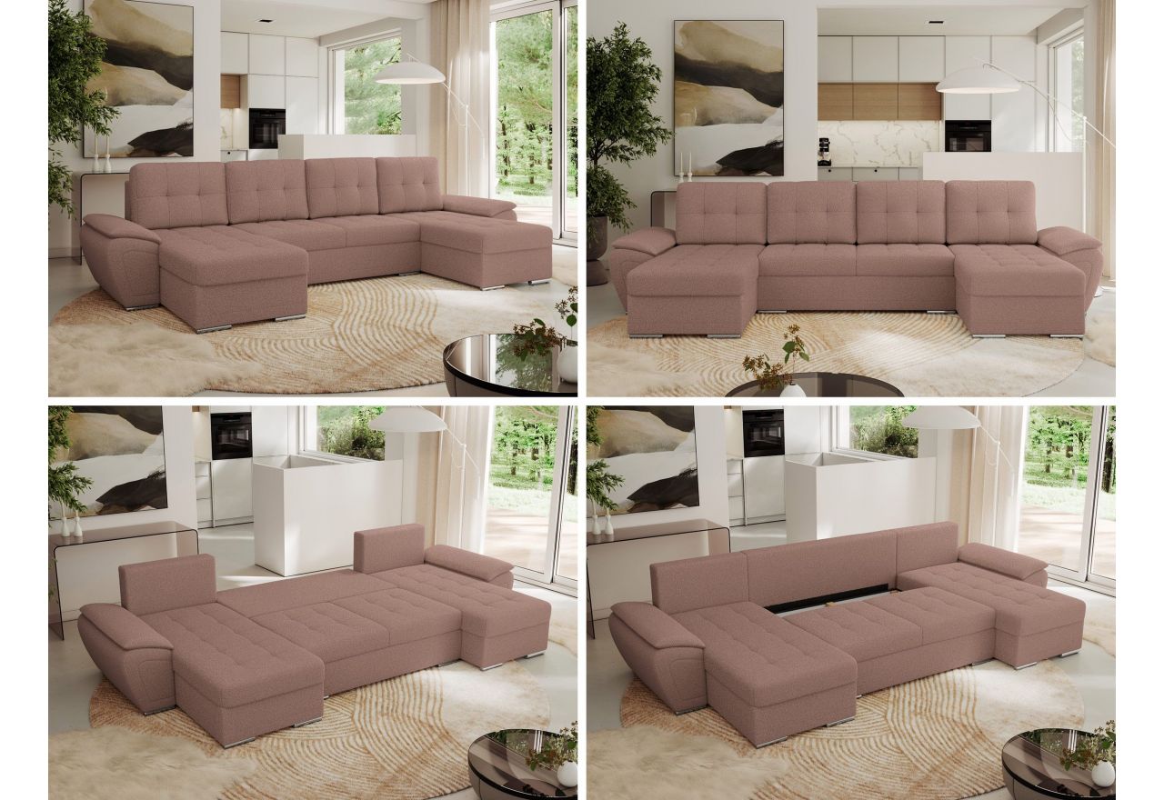 Narożnik UMBRIA U - uniwersalny - różowy, boucle