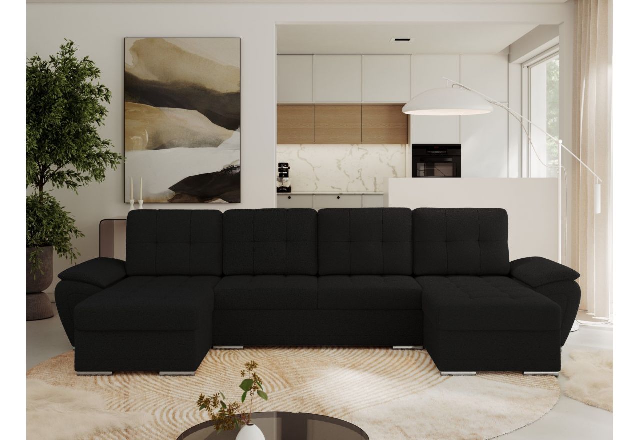 Narożnik UMBRIA U - uniwersalny - czarny, boucle