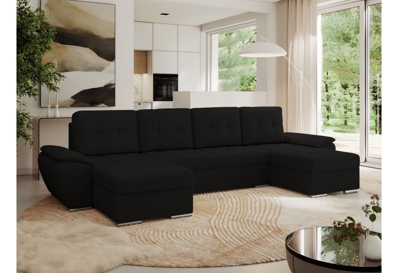 Narożnik UMBRIA U - uniwersalny - czarny, boucle