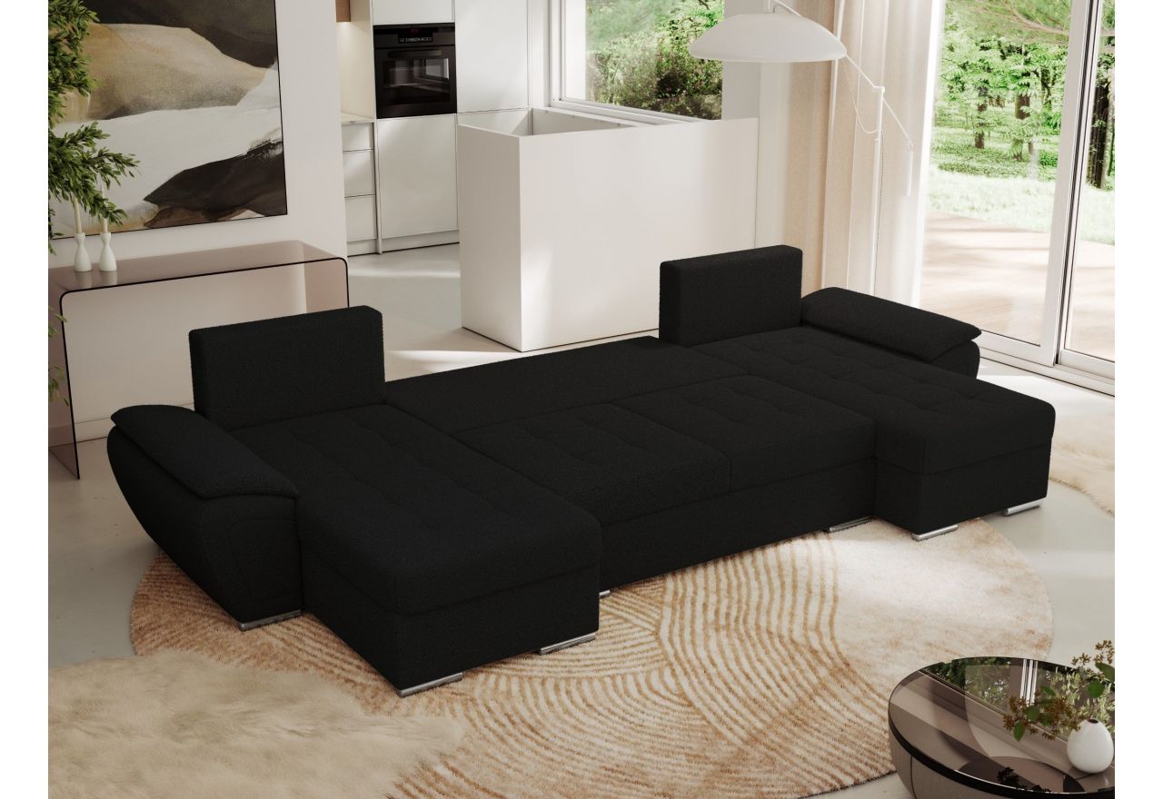 Narożnik UMBRIA U - uniwersalny - czarny, boucle