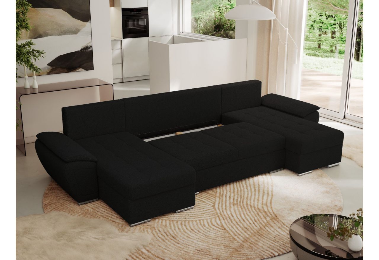 Narożnik UMBRIA U - uniwersalny - czarny, boucle