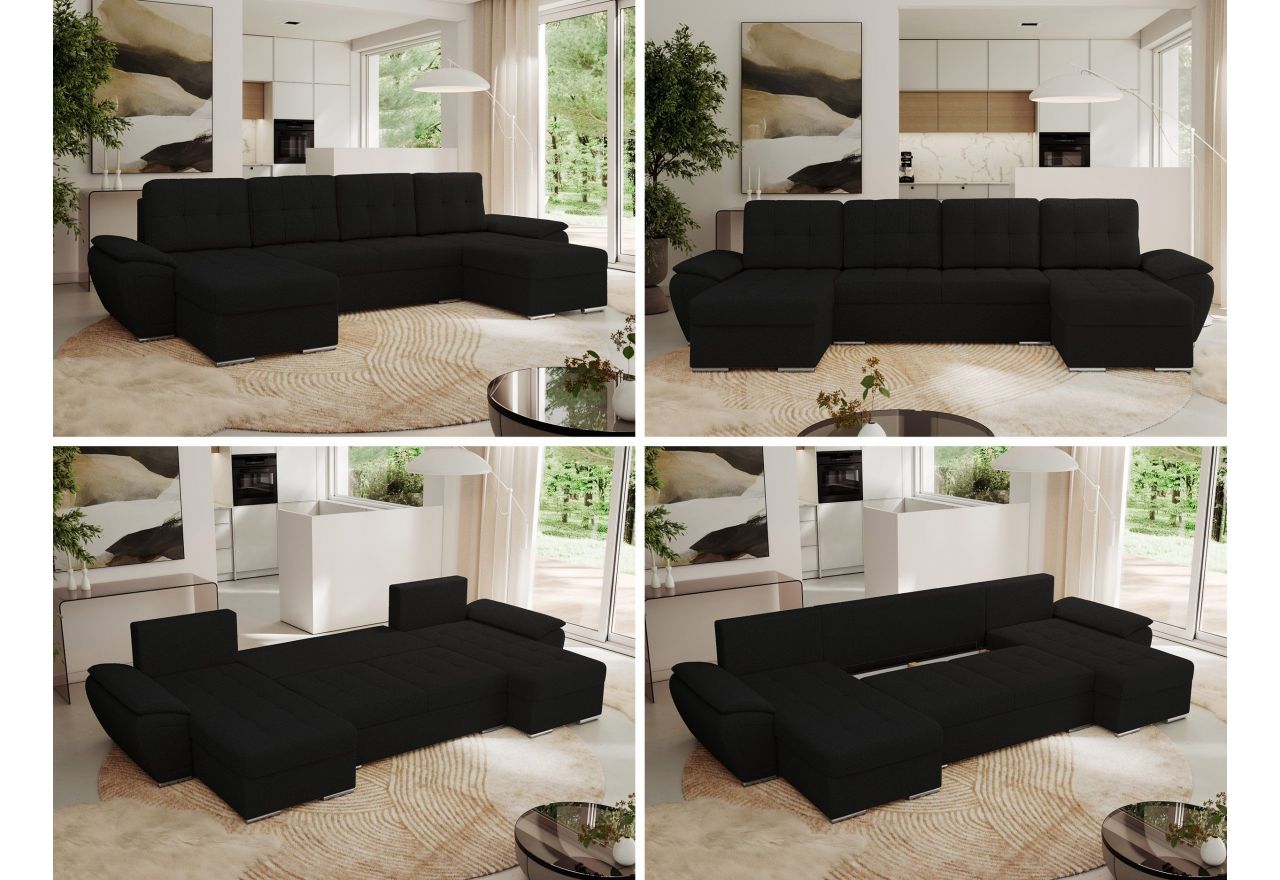 Narożnik UMBRIA U - uniwersalny - czarny, boucle