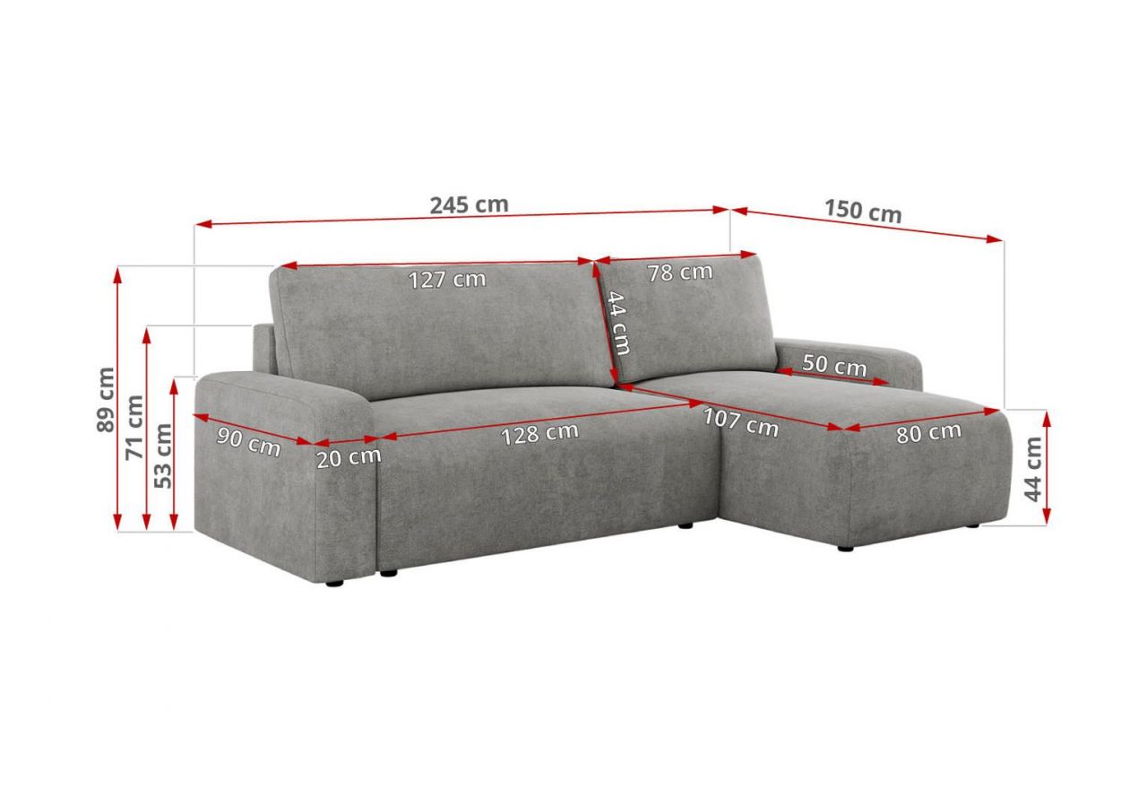 Narożnik ARGOS L - uniwersalny - jasnoszary, struktura