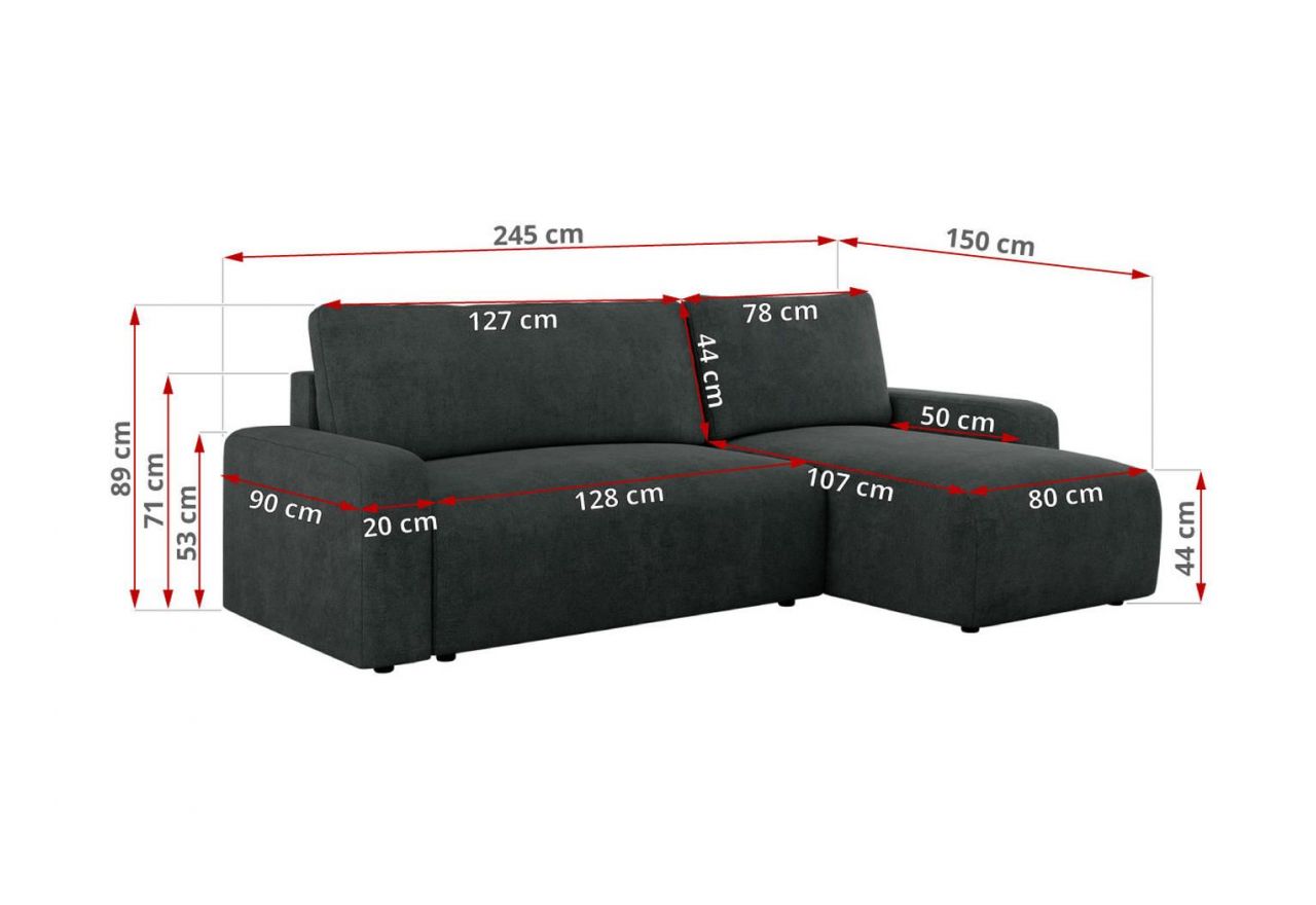 Narożnik ARGOS L - uniwersalny - ciemnoszary, struktura