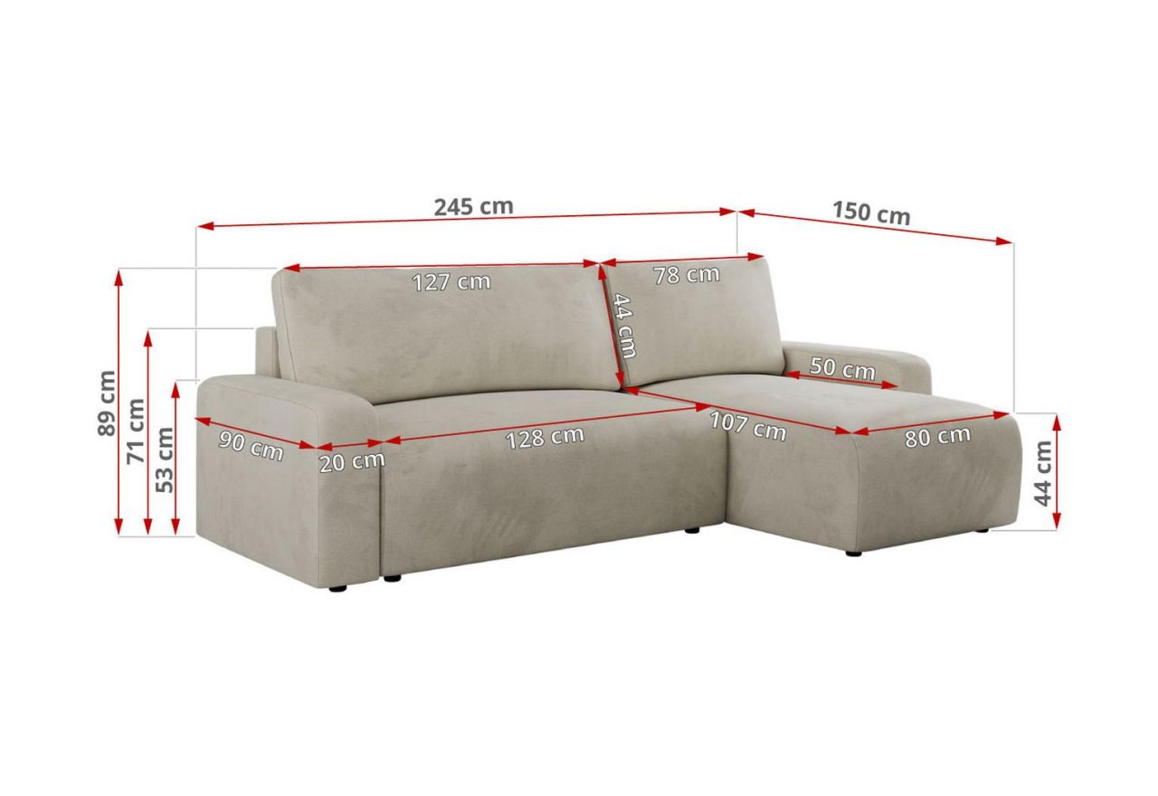 Narożnik ARGOS L - uniwersalny - beżowy, welwet