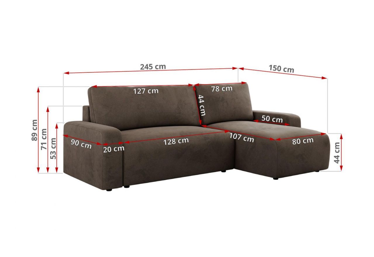 Narożnik ARGOS L - uniwersalny - brązowy, welwet