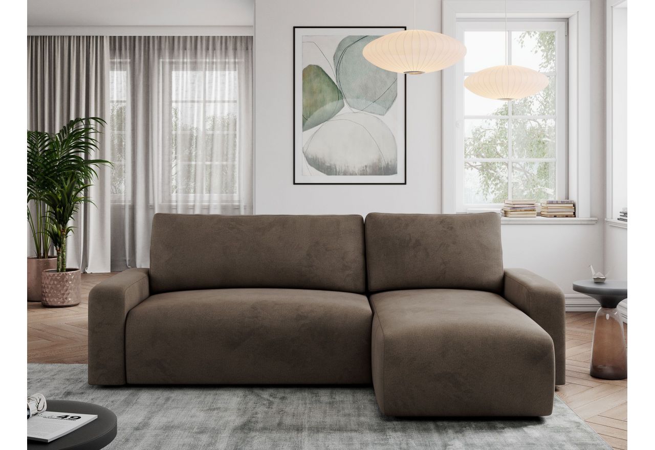 Narożnik ARGOS L - uniwersalny - brązowy, welwet