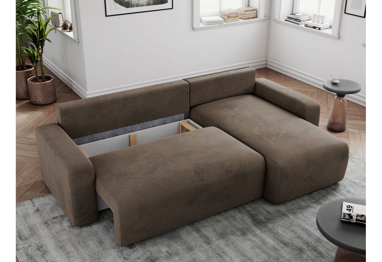 Narożnik ARGOS L - uniwersalny - brązowy, welwet