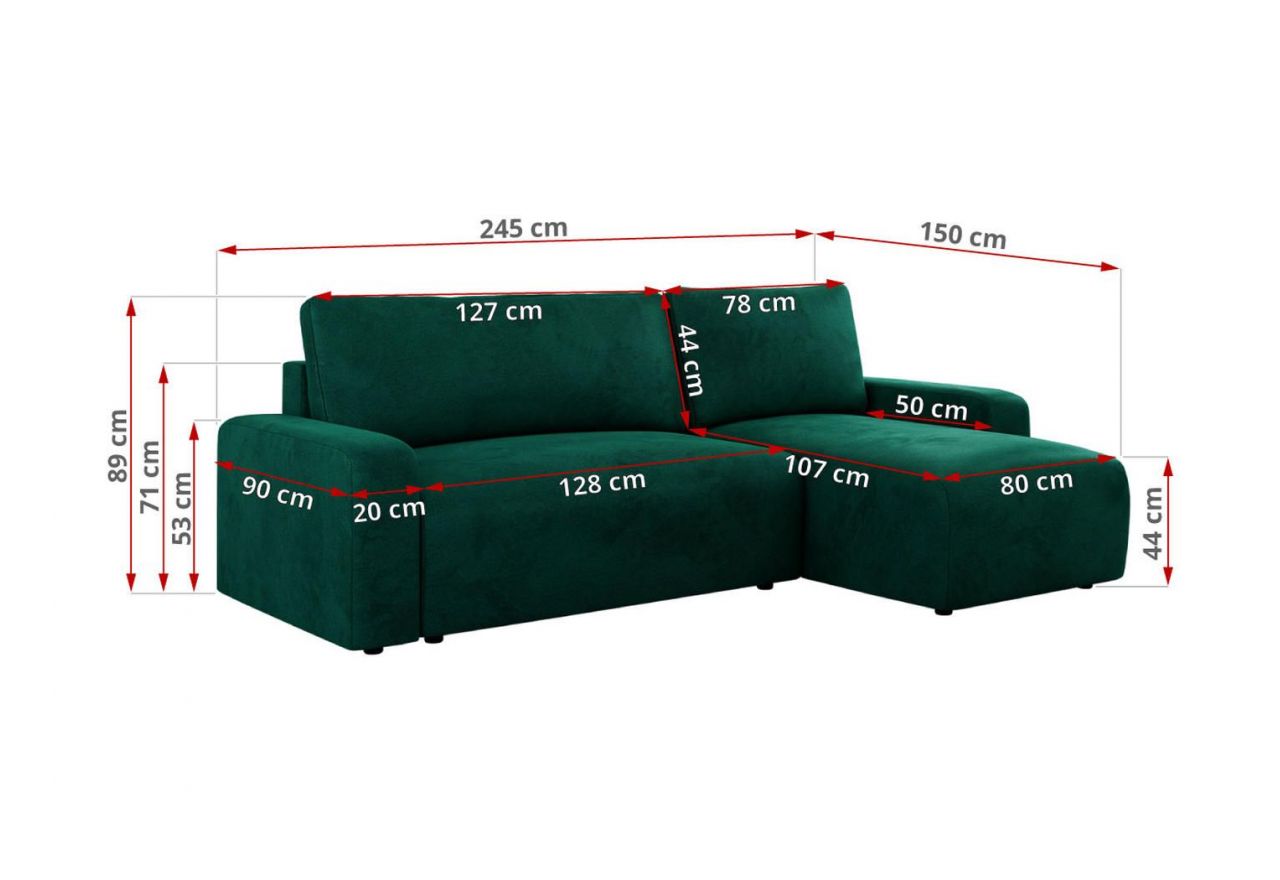 Narożnik ARGOS L - uniwersalny - ciemnozielony, welwet