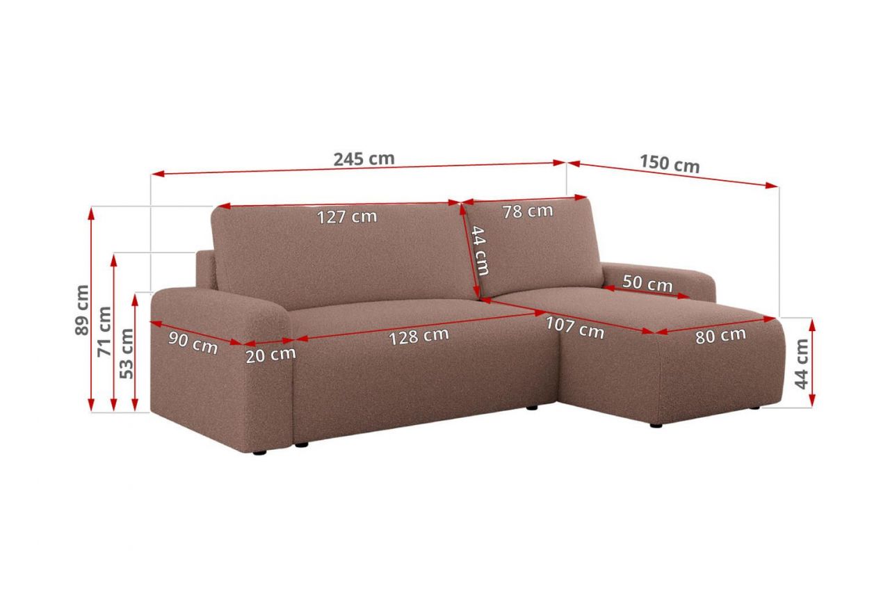 Narożnik ARGOS L - uniwersalny - różowy, boucle