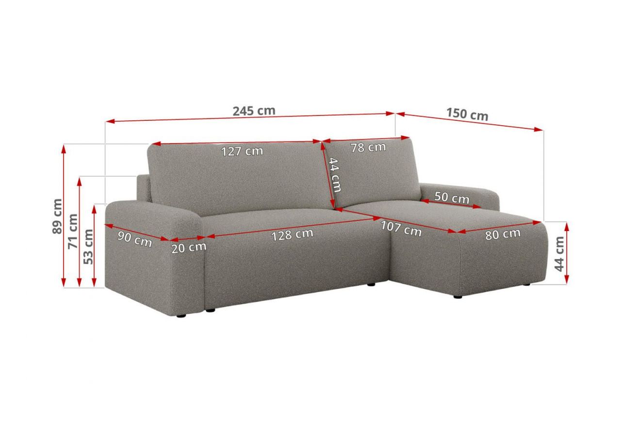 Narożnik ARGOS L - uniwersalny - szary, boucle