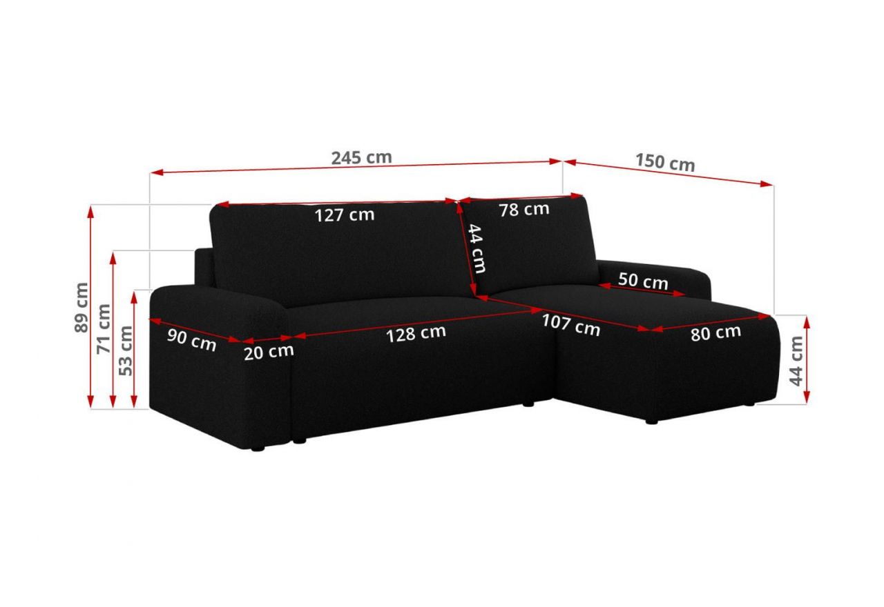 Narożnik ARGOS L - uniwersalny - czarny, boucle