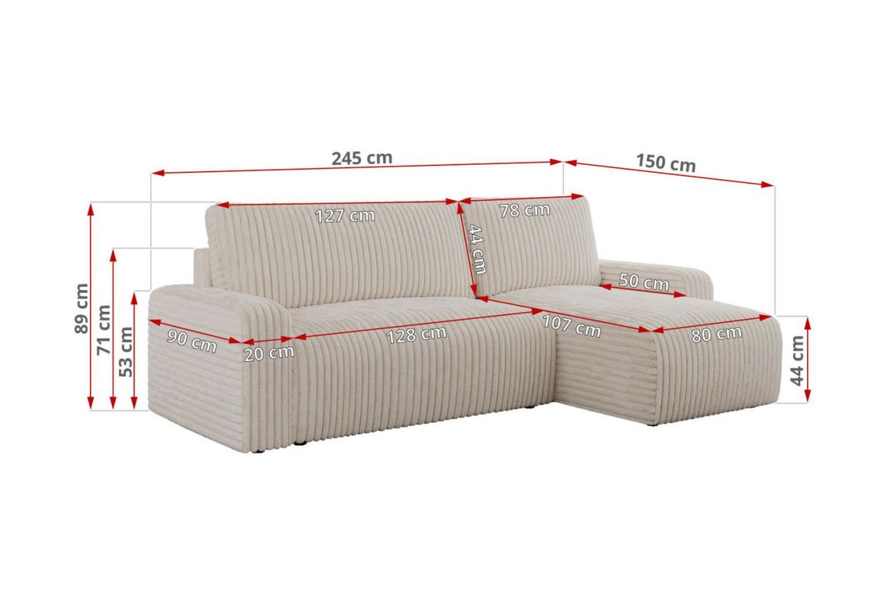 Narożnik ARGOS L - uniwersalny - beżowy, sztruks