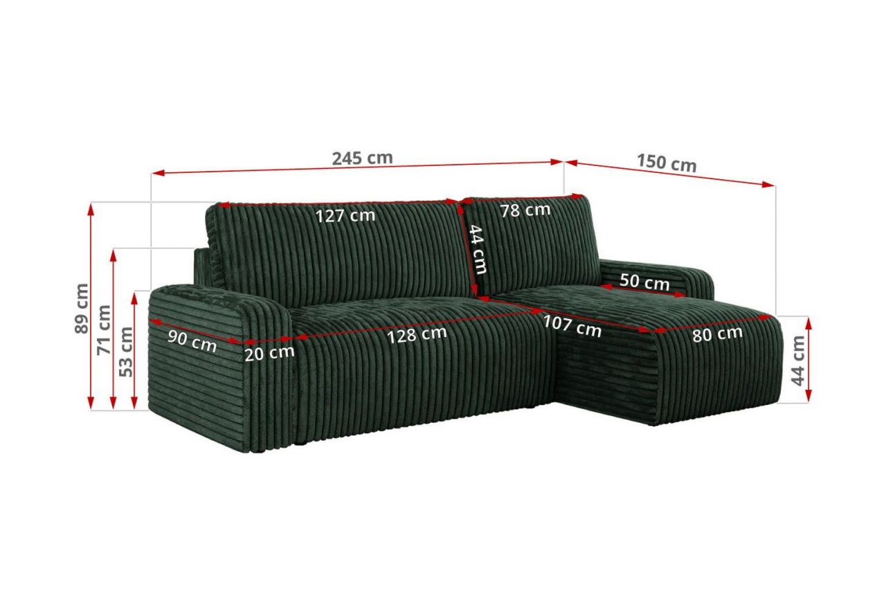 Narożnik ARGOS L - uniwersalny - ciemnozielony, sztruks