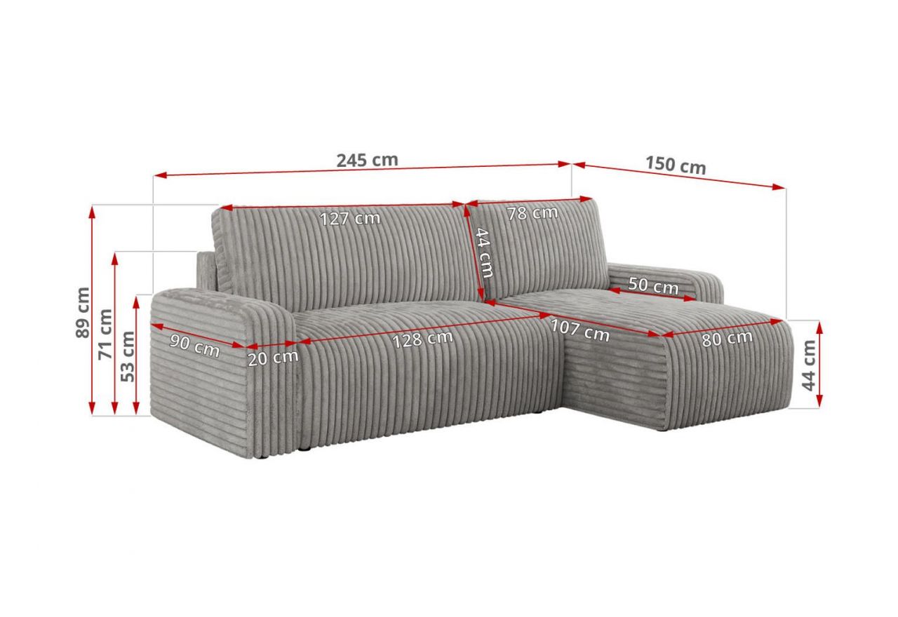 Narożnik ARGOS L - uniwersalny - jasnoszary, sztruks