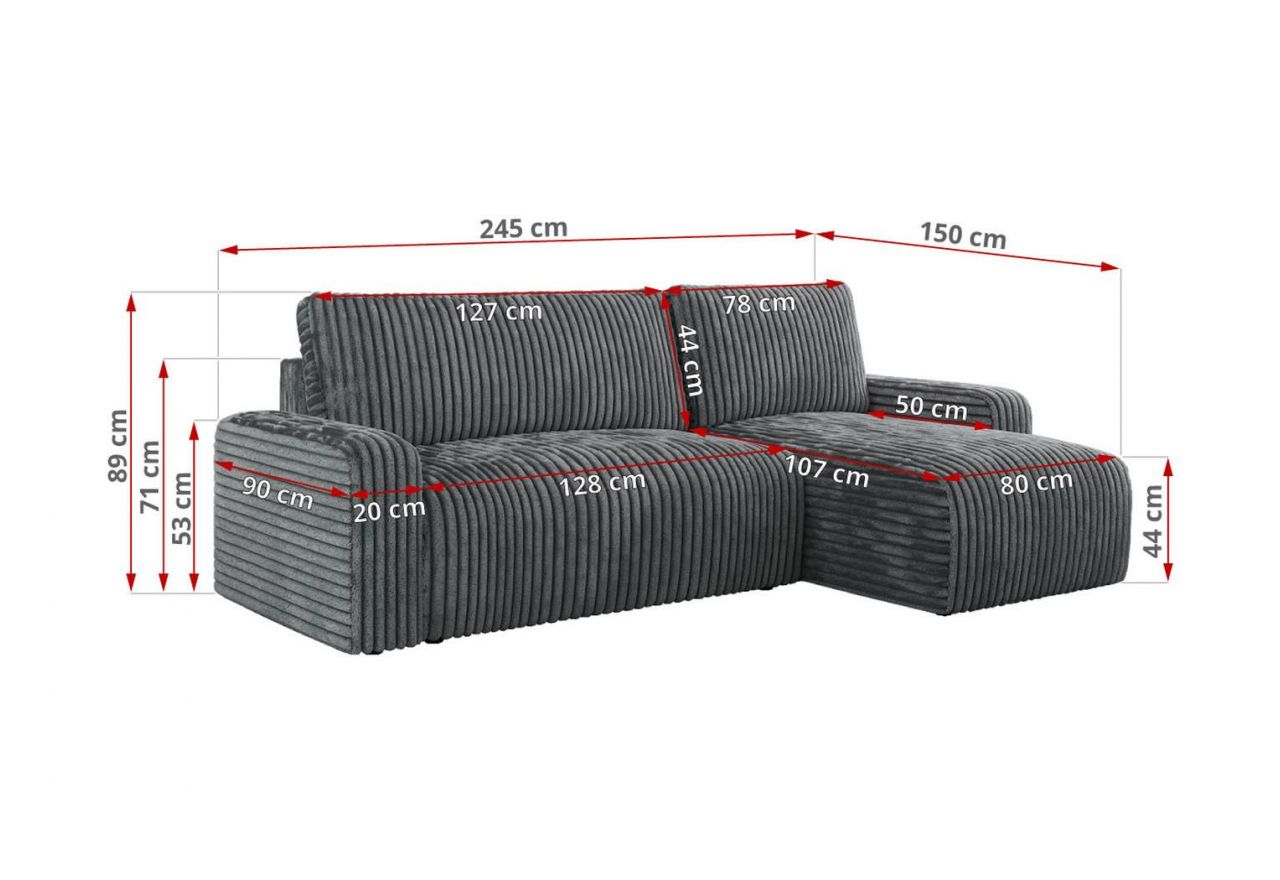 Narożnik ARGOS L - uniwersalny - szary, sztruks