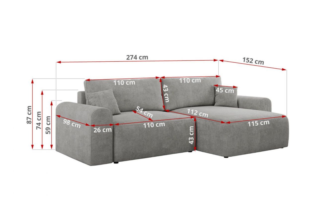 Narożnik NELSON L - uniwersalny - jasnoszary, struktura