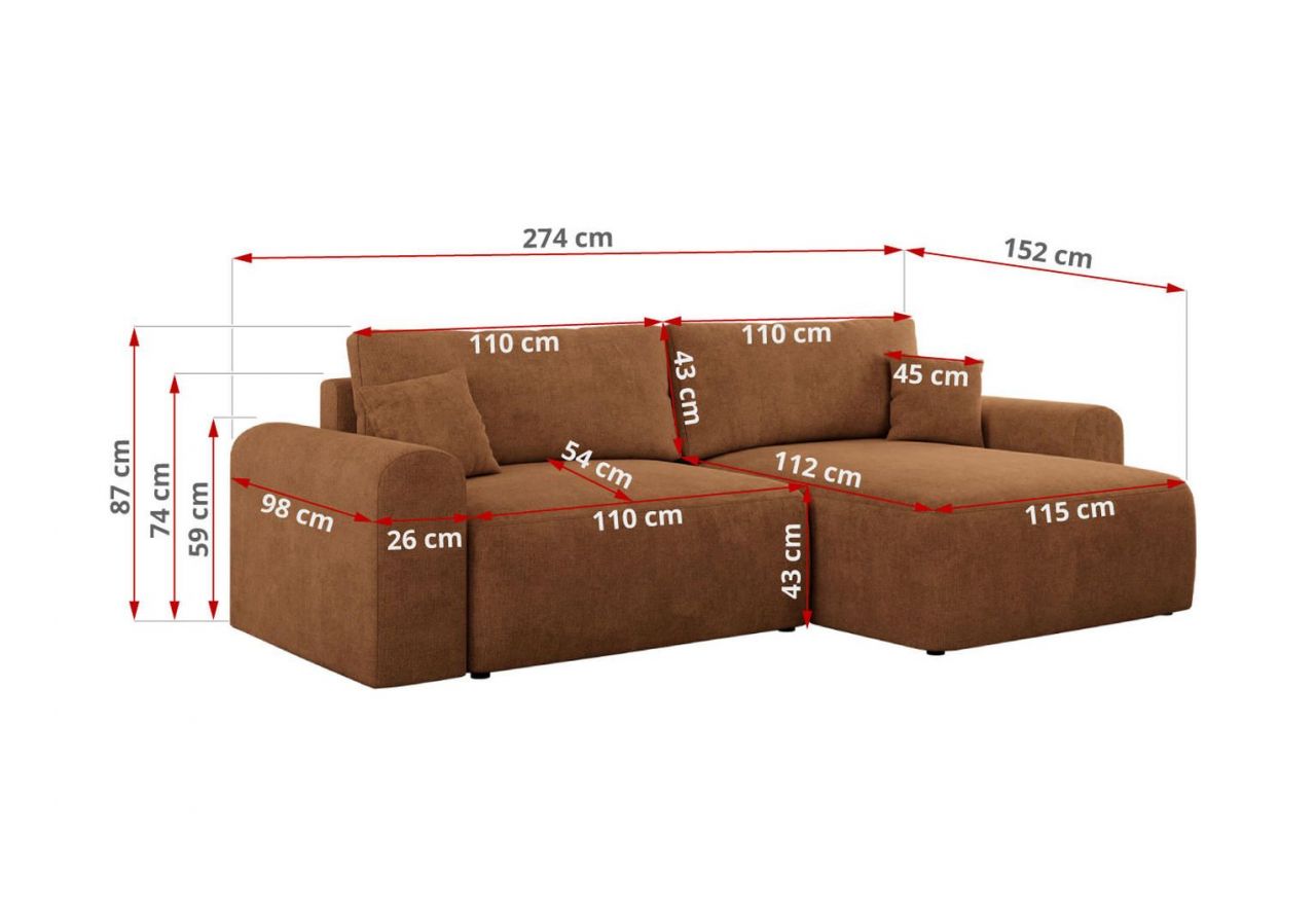 Narożnik NELSON L - uniwersalny - pomarańczowy, struktura