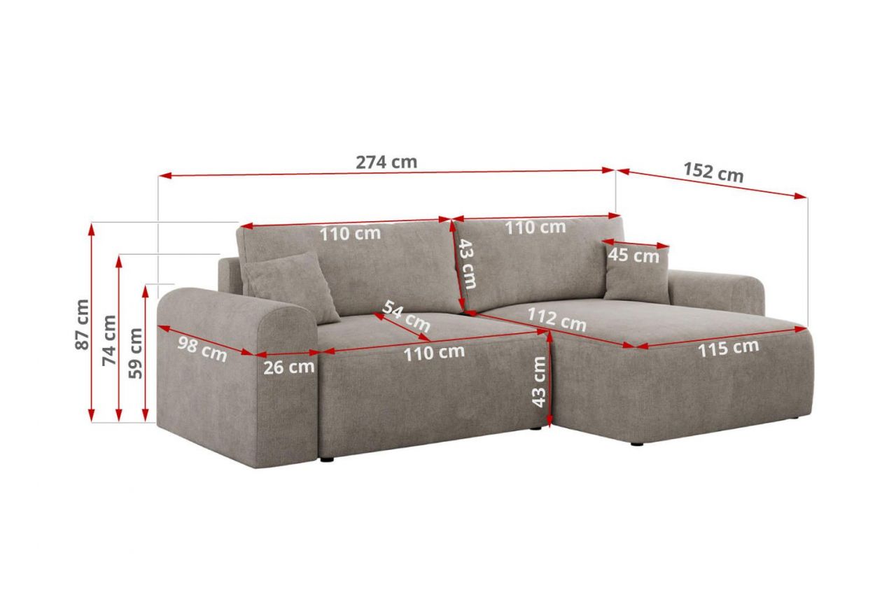 Narożnik NELSON L - uniwersalny - beżowy, struktura