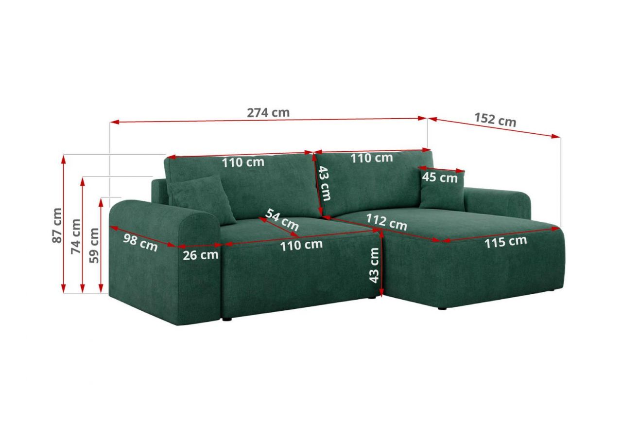 Narożnik NELSON L - uniwersalny - zielony, struktura